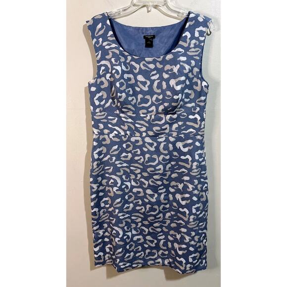 Ann Taylor Blue Leopard Print Sheath Dress Size 10 - Picture 3 of 8